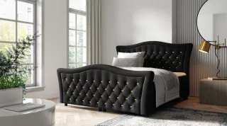 Boxspringbett Schlafzimmerbett TURHAN 160x200cm Stoff Elisa Velvet Schwarz