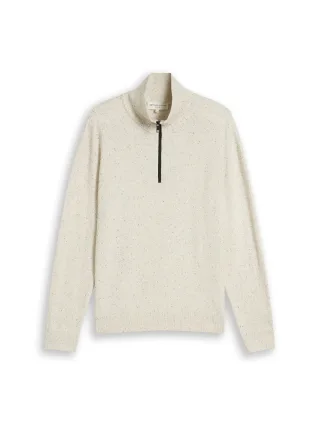Denim Tom Tailor - Troyer Strickpullover aus Baumwolle off white neps - Gr. - XL