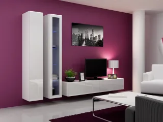 Mediawand Wohnwand 3 tlg - SENTIC 15 - Weiss Hochglanz inkl.LED