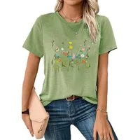 PYLIKE Rundhalsshirt Shirts Damen Frühling Blumen Ausgefallene bequemes t shirt Bequem für Freizeit und Büro,Strandurlaub