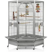 Montana Cages Vogelkäfig Eckkäfig DENVER - Eckvoliere XXL, Papageienkäfig, Papageienvoliere, Platinum