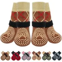 Ledander Pfotenschutz 4 Stück Doppelseitige Anti Rutsch Hundesocken, (Leckschutz mit Klettverschluss Riemenfür Innenbereich), Pfotenschutz für Hunde, Schuhe für Kleine, Mittlere und Große Hunde
