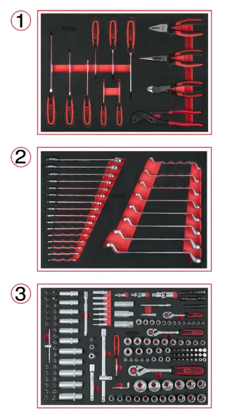 KS Tools Universal-Systemeinlagen-Satz für 3 Schubladen mit 215 Premium-Werkzeugen - 713.0215