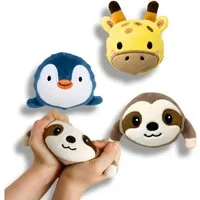 alldoro Plüschfigur 3er Set Plüsch Anti-Stress Bälle, Faultier, Pinguin & Giraffe, kuschelweiche Knautschbälle für Kinder, zum Drücken & Entspannen