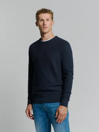 No Excess - Pullover Crewneck 2 Coloured Waffle Jacquard blueberry - Gr. - M
