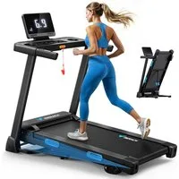 MERACH Laufband Elektrisches Laufband, Klappbares Laufband für Zuhause bis 12 km/h (2.5HP Steigung Walking Laufband, Leiser Motor, mit LED-Anzeige, APP und Tablet Holder), Herzfrequenzmessung, für Zuhause und Büro, Belastbarkeit bis 136kg