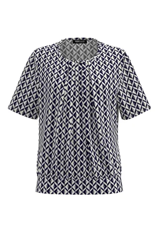FRANK WALDER - Blusenshirt NOS mit Rautenmuster ink/ecru - Gr. - 46