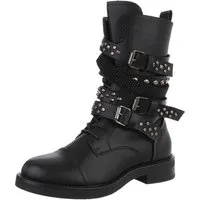 Ital-Design Rockige Boots mit Schnallen und Nieten für Damen Stiefelette (90153072) Blockabsatz Schnürstiefeletten in Schwarz