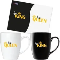 BRUBAKER Tasse Kaffeetassen Her King & His Queen mit Grußkarte, 2-tlg., Keramik, Kaffeebecher - 300 ml Tassen Geschenkset - in Geschenkbox