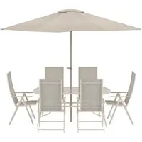 Venture Home Garten-Essgruppe Brekki Gartenset Sonnenschirm, Tisch 90x150cm 6 St, (7-tlg)