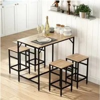 HOMCOM Bargruppe Bartisch mit Barhocker Set 5-teiliges Bartisch-Set Eiche, (Tischset, 5-tlg., Bartisch-Set), Platzsparend