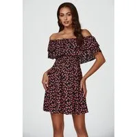 FS Collection Minikleid Damen Minikleid Bardotkleid Sommerkleid Partykleid Off Shoulder (XS (EU:36 / UK:8) · S (EU:38 / UK:10) · M (EU:40 / UK:12) · L (EU:42 / UK:14) · XL (EU:44 / UK:16), 4 Farben: Staubblau, Schwarz-Gelb, Schwarz-Rosa und Rot) Schw