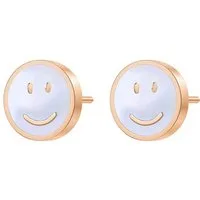 Hey Happiness Paar Ohrstecker Smiley Gesicht, mit Muschel, Kleine Ohrringe Damen Edelstahl in Gold & Roségold, sommerlich