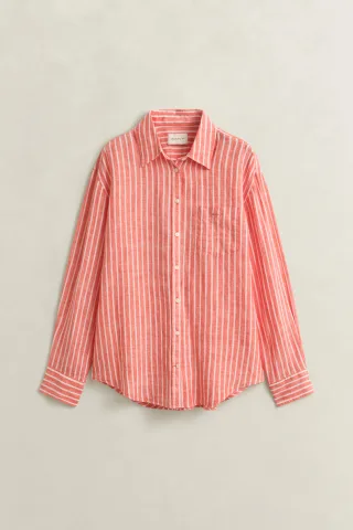 GANT - Relaxed Fit Leinen Bluse mit Streifen perfect red - Gr. - 36