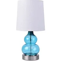 STANBOW Tischleuchte Nachttischleuchte mit halbtransparenter Glasfuß & Naturleinen-Schirm, ohne Leuchtmittel, 44 cm, E14, Tischlampe für Wohnzimmer, Schlafzimmer, Flur