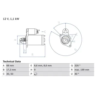 Bosch Anlasser 1,1 kW Alfa Chevrolet Fiat Opel