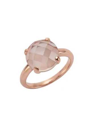 Jamelli Ring 925 Sterling Silber rosé-vergoldet mit echtem Rosenquarz 12mm