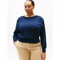 Tommy Hilfiger Curve Sweatshirt CRV GOLD BTN BOAT-NK SWTSHRT in Großen Größen, mit goldfarbenem Knopf, U-Boot Ausschnitt