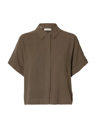 selected women - SLWVIVA SS CROPPED SUN SHIRT NOOS Chocolate Chip - Gr. - 38