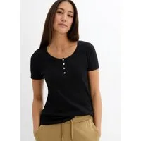 bonprix Henleyshirt aus Baumwolle mit Elasthan, schmale Passform, Kurzarm-Design