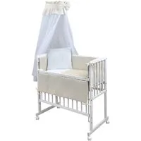 Baby-Delux Stubenbett Beistellbett Komplettset Waffelpique Musselin, Stillbett 90x40 weiß höhenverstellbar, Matratze inkl. komplett Set