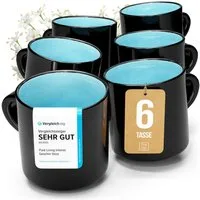 PURE LIVING INTERIOR DESIGN Geschirr-Set Pure Living Geschirr Tassen 6er 350ml »Ibiza«, Steingut, Rauchblau, 6 Personen, Mediterrane Handwerksoptik, Reaktive Glasur – jedes Stück einzigartig…