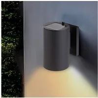 Spetebo LED Außen-Wandleuchte LED Solar Wandlampe mit Alu Gehäuse in schwarz - 13 x Ø 8 cm, Einschaltautomatik, LED fest integriert, warmweiß, Garten Deko Beleuchtung warm weiß