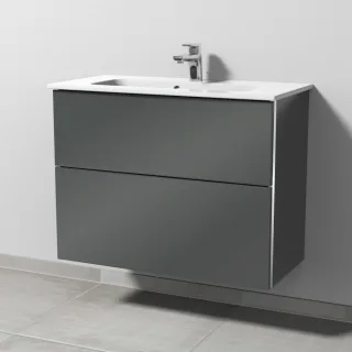 Sanipa 3way Waschtischunterbau zu Duravit ME by Starck Waschtisch mit 2 Auszügen, Anthrazit-Glanz BS72379