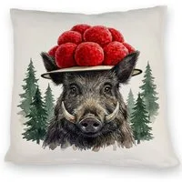 speecheese Dekokissen Wildschwein mit Bollenhut Kissen Schwarzwald Motiv