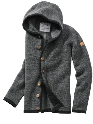 Liebling Herren Alpen-Hoodie-Jacke Thomas II Grau 100 % Schurwolle