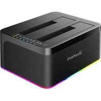 Inateck Festplatten-Dockingstation RGB USB-C Port mit Offline-Klonen, für 2,5/3,5 Zoll SATA HDDs und SSDs, 2 x 20TB Dual Bay Docking Station, UASP unterstützt