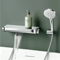 Mai & Mai Wannenarmatur Badewannenarmatur mit Handbrause Thermostat 4 Strahlarten Oryntex-03