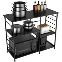 JEOBEST Standregal Küchenregal mit 8 Haken, Regal, Kücheninsel, 1-tlg., Mikrowellenregal, 8 Haken, 3 Regalebenen, Stahlrahmen