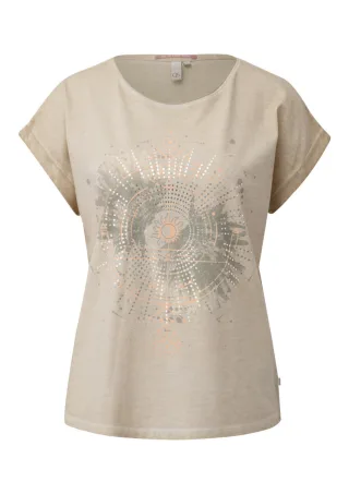 Q/S designed by - Oversize-Shirt mit Frontprint beige - Gr. - M