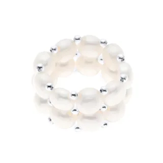 Ring 2 Reihen – Handgefertigt – aus echten Süßwasserperlen – Fabre Natürlich Weiss – 4 mm
