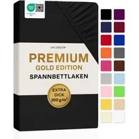Jacobson Spannbettlaken PREMIUM 200 g/m² Jersey aus 97% Baumwolle & 3% Elasthan, Extra dichtes Bettlaken mit maximalem Halt