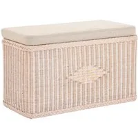 Krines Home Wäschetruhe Rechteckige Truhe Sitztruhe gepolstert mit Deckel Natur-Rattan (Wäschebox mit Inlett), Sitzbank mit Stauraum