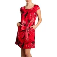 Caspar Sommerkleid SKL035 knielanges elegantes Damen Leinenkleid mit Blüten Print Luftig leicht, figurumspielende Form, mit seitlichem Jersey-Einsatz