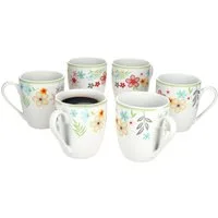 MamboCat Becher 6er Set Variant Blümchen Kaffeebecher 350ml bunte Porzellantassen, Porzellan