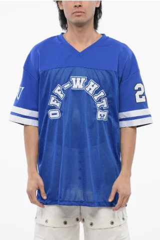 Besticktes FOOTBALL-T-Shirt aus Mesh in Blau