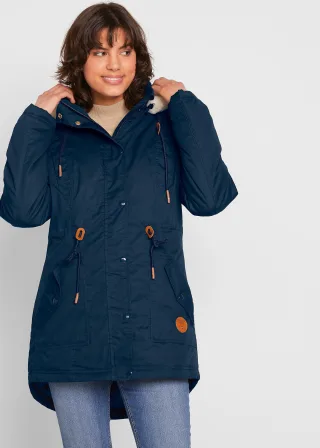 bonprix Wattierter Parka mit Fellimitat-Besatz, blau, Gr.40, Wattierter Parka mit Kapuze, abnehmbarer Fellimitat-Besatz, 55% Baumwolle
