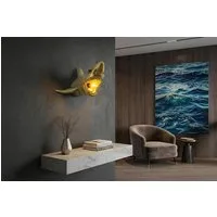 riess-ambiente Wandleuchte SHARK 40cm gold - Hai, Skulptur, handgefertigt, Tiefsee, Fisch, modern, Ein-/Ausschalter, ohne Leuchtmittel, Nautische Tierlampe - ideal für Wohnzimmer, Schlafzimmer oder Flur