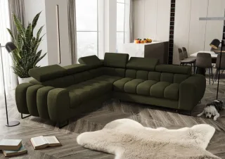 Ecksofa Schlafsofa BASTIEN in Stoff Aragon Grün Seite Universal