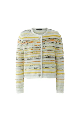 Oui - Strickjacke white yellow - Gr. - 42