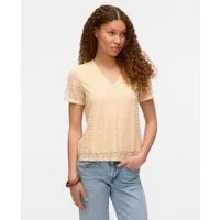 Vero Moda V-Shirt VMMAYA SS V NECK TOP JRS Materialmix, regular fit, Spitze