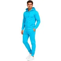 L.gonline Freizeitanzug Herren Jogginganzug einfarbig 100% BW 586 Türkis L (Kapuzenjacke mit Reißverschluss, Hose, 2-tlg), Fitness Freizeit Casual