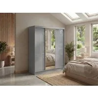 MKS MÖBEL Schiebetürenschrank WALENCJA 180 (Kleiderschrank mit Spiegel und Lacobel, Schubladen, Schwebetürenschrank) Kleiderschrank mit Stauraum, 216 cm hoch, 61 cm tief