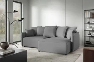 Ecksofa Schlafsofa Sofa MINEA in Stoff Abriamo Dunkelgrau Ottomane Rechts