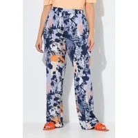Ulla Popken Funktionshose Hose Rose floraler Druck weites Bein Elastikbund