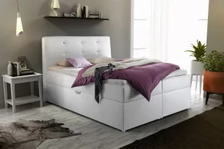 Boxspringbett Schlafzimmerbett MONZA Kunstleder Weiss 160x200 cm